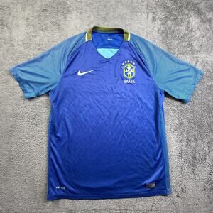 Brazil Team 2015 Nike Shirt Mens L CBF Brasil Soccer Futbol Blue Away